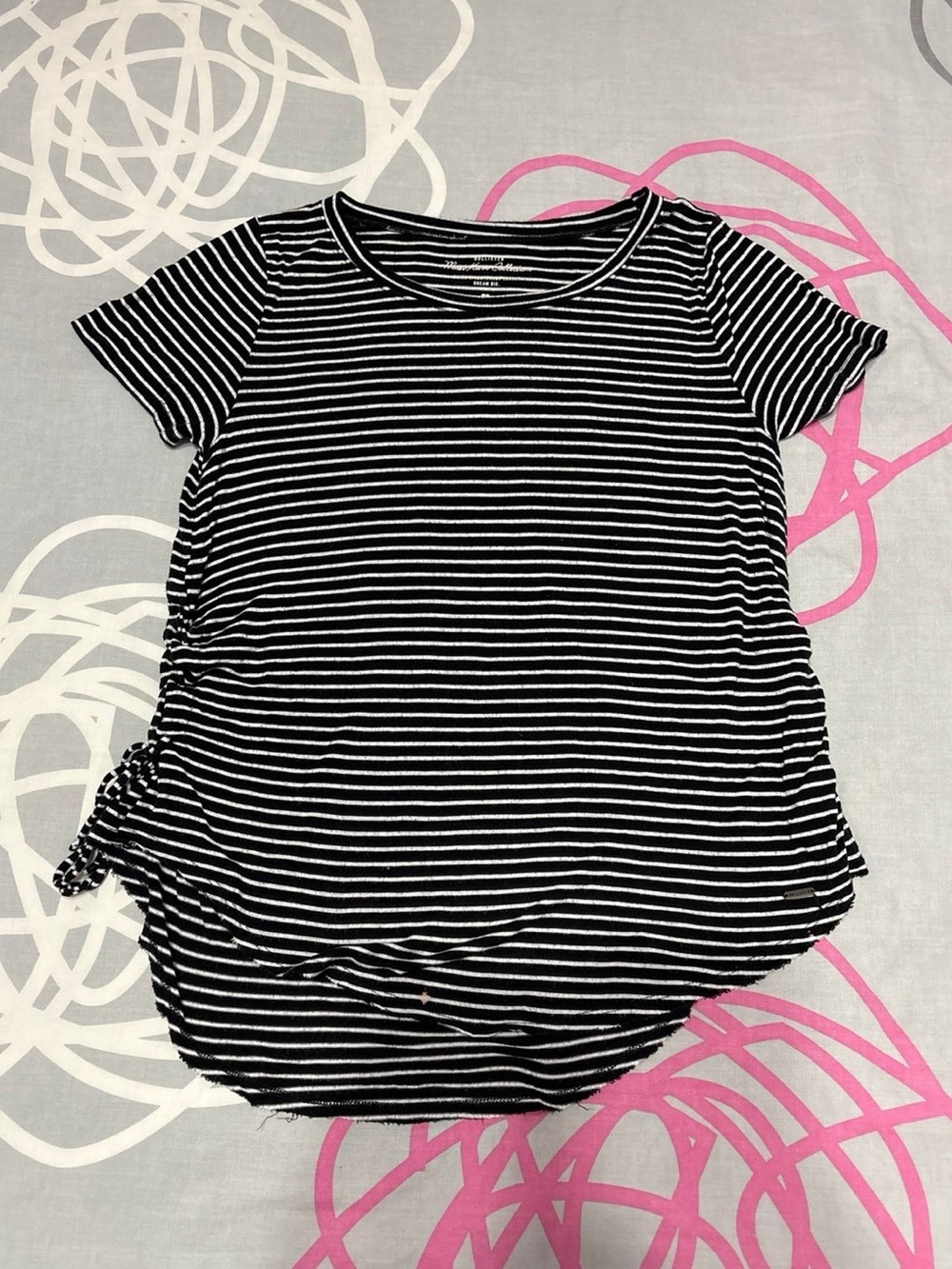 Hollister Black and White Striped Tee With Side Tie Details